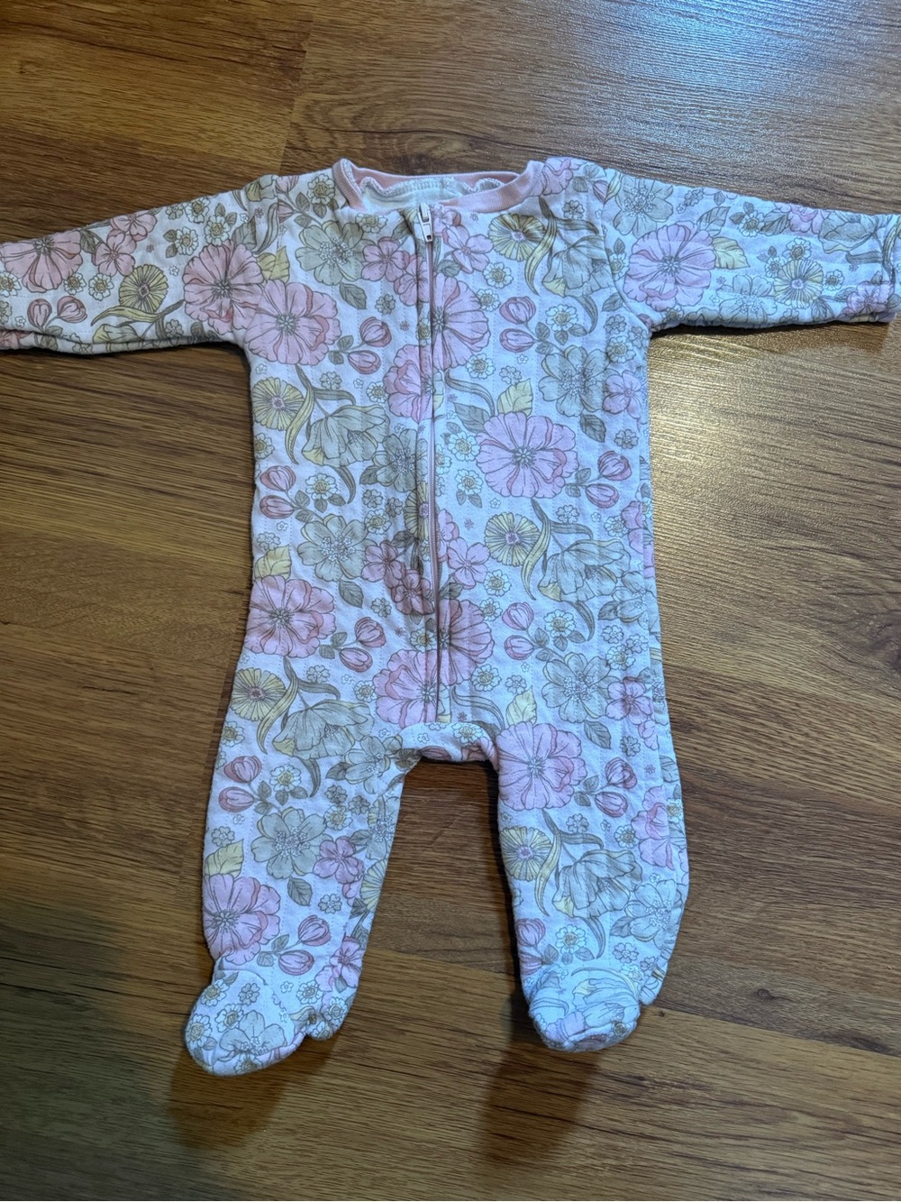 chick pea Pink and Cream Floral Zip-Front Footie One-Piece